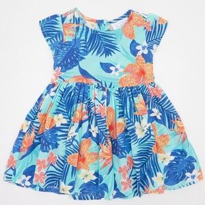 The Children's Place- 3/6M- girls Hawaiian print floral dress, blue amd orange